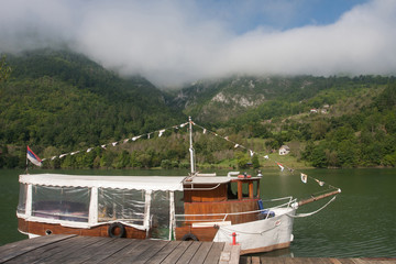 Motorschiff am Fluss Drina