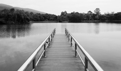 Fototapeta premium stainless steel bridge or pier at lake