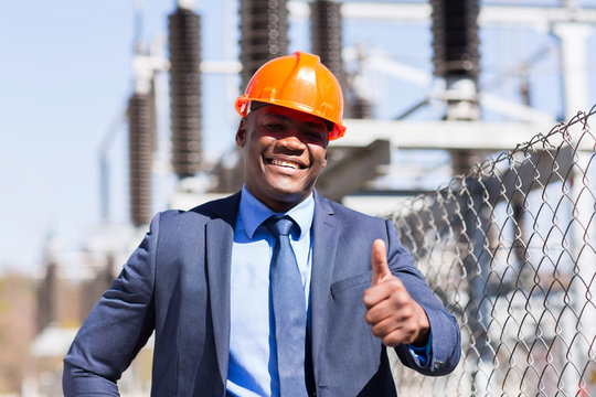 african american electrical manager giving thumb up