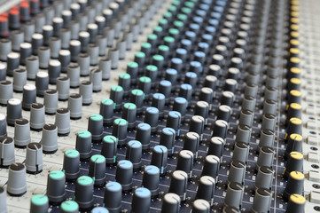 Closeup sound mixing control board