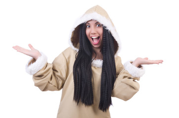 Woman eskimo isolated on white