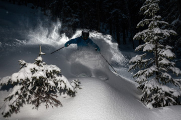 Skier go down powder snow - 69154186