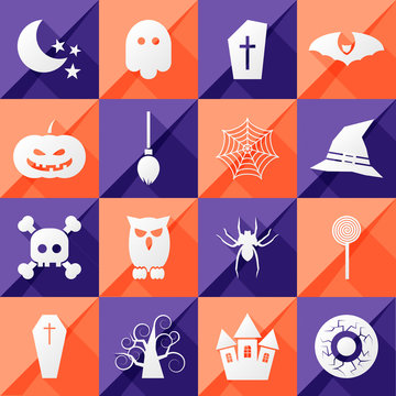 set of sixteen halloween icons