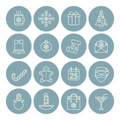 Line christmas icons for web and applications