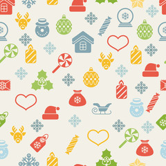 Flat christmas icons seamless pattern Vector background