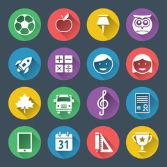 School and education flat design icons set