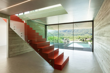 Interior, red staircase