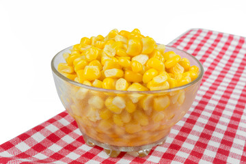 yellow corn in a glass bowl