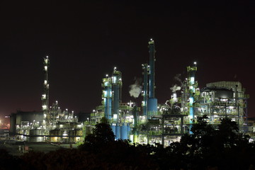 Fototapeta na wymiar Night factory, plant, workshop in Japan 