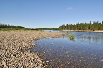 Pebble river bed.