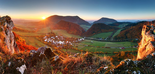Autumn mountain  landscape - Village panorama - obrazy, fototapety, plakaty