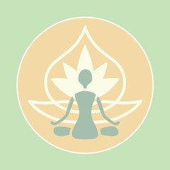emblem of man in lotus position on the flower background