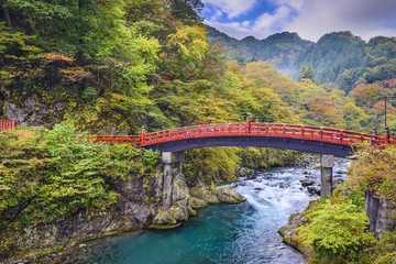 Shinkyo Sacred Bridge in Nikko, Japan during Fall Season