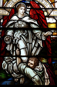 Jacob wrestling with the angel of the Lord (stained glass)