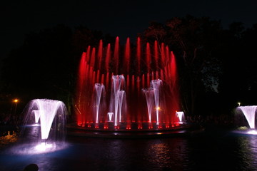 Magical fountain in Margaret Island Budapest by night