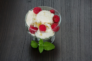 Ice cream with raspberry