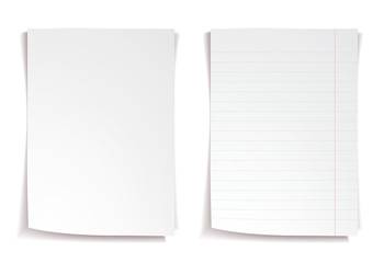 White notebook paper with lines on white background