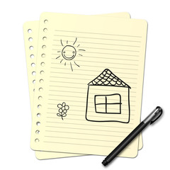 Dessin au stylo : Maison et jardin N