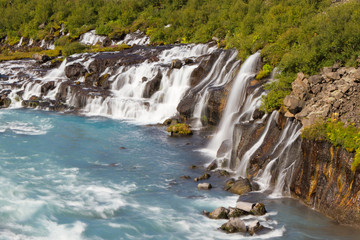 Fototapeta na wymiar Hraunfossar, a series of waterfalls in western Iceland