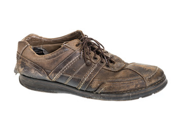 Old shoe isolated on white.