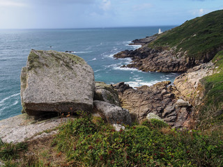 Scenic lighthouse at Cornwall coastline
