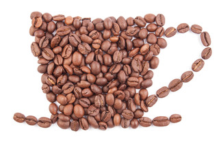 Coffee cup made from coffee beans isolated on white
