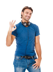 Young smart man showing OK sign