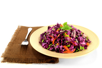 Red cabbage salad seasoned with carrots and celery