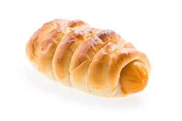 Sausage bread isolated on white