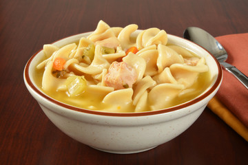 Bowl of chicken noodle soup