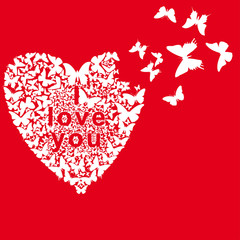 white butterflies folded heart on a red background