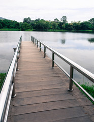 stainless steel bridge or pier at lake
