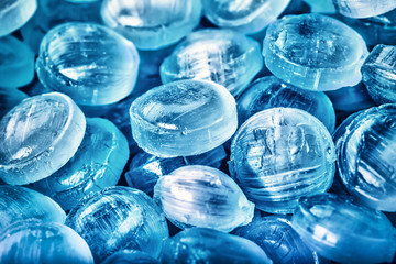 Blue abstract background or texture of sweets candies.