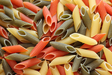 Colorful penne rigate pasta