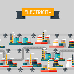 Fototapeta premium Industry background with industrial power plants in flat style.