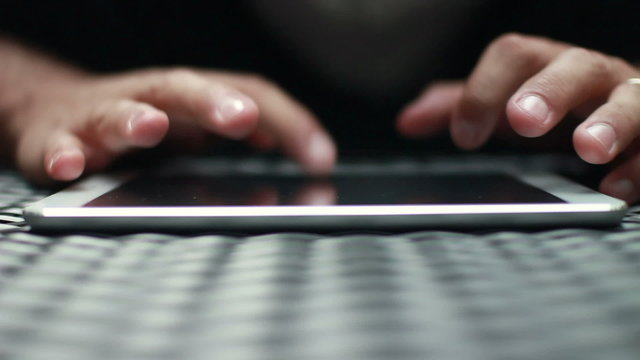 Close Up Hand Typing On Tablet Computer Screen HD