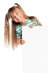 Little girl with white blank