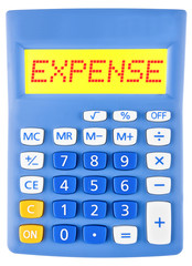Calculator with EXPENSE on display on white background