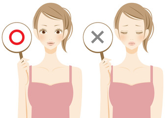 美容　YESとNOを表示する女性