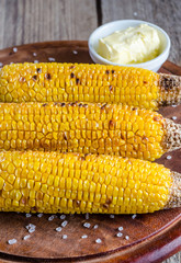 Grilled corn on the wooden board