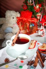 a cup of tea with christmas decoration