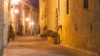 The Italian town late at night in Tuscany