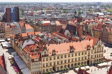 Fototapeta na wymiar Sights of Poland. Breslau Old Town. Aerial view.