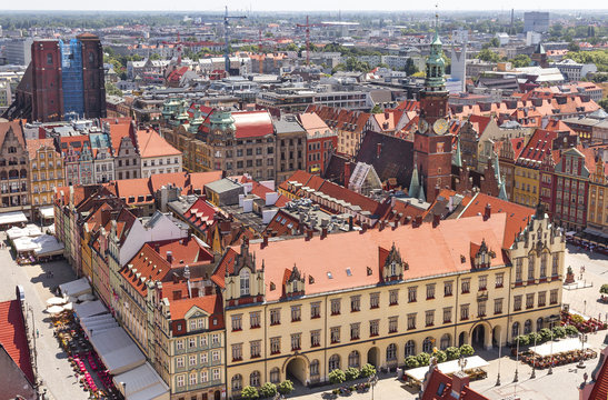 Sights of Poland. Breslau Old Town. Aerial view.