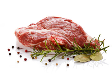 Fresh raw pork on white background