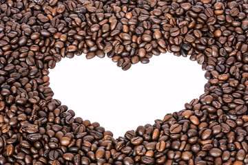 white heart shaped from coffee beans
