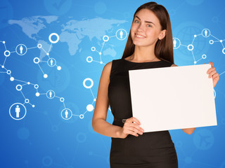 Businesswoman with world map and contacts