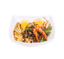 Shrimp salad with mushrooms.