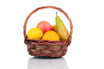Wicker basket with fruits.