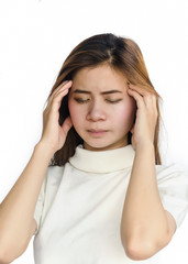 Asian woman with a headache .
